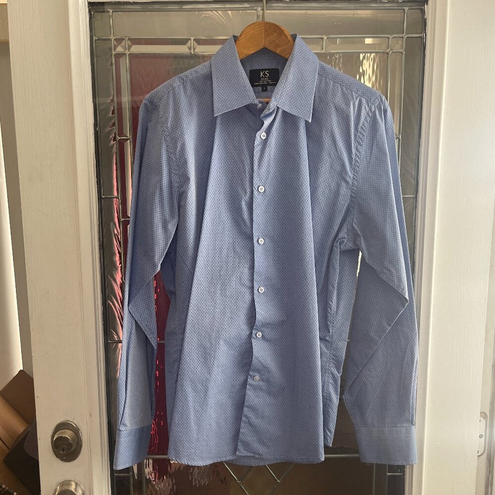 K S Men's Button Up Long Sleeve Shirt Blue Paisley Size L